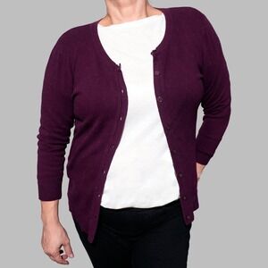 Merona Dark Plum Button-Front Cardigan Sweater Large‎ 12 Plus Size Classic